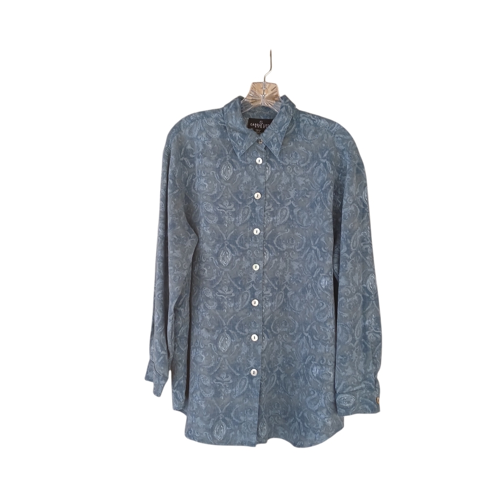 Carole Little Blue Paisley Oversized Button Down Shirt Medium
